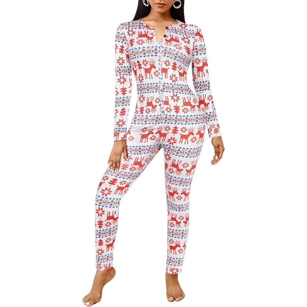 Ekouaer One Piece Long Sleep Romper Pajama Bodysuit, Large
